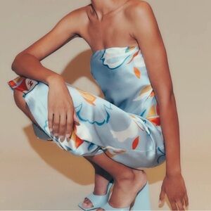 Reformation Blue Floral Strapless Dress